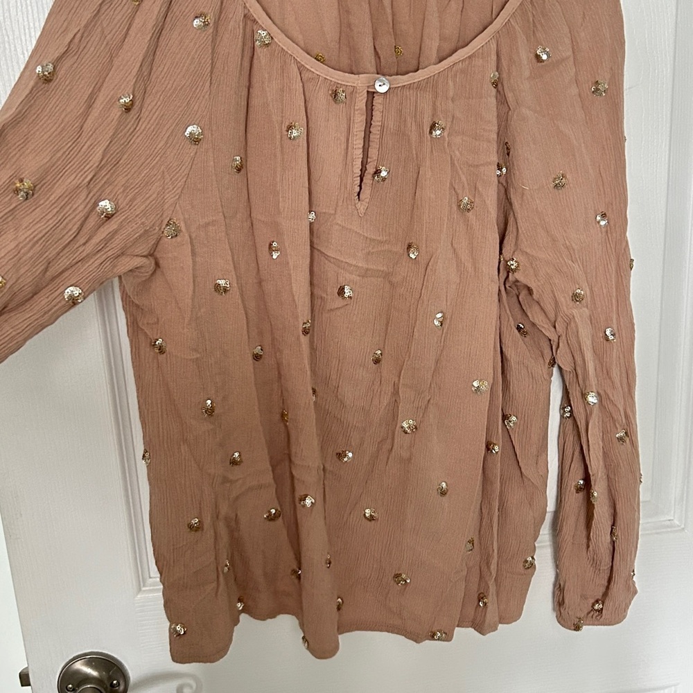 Embellished muted Pink Blouse with Full Sleeves and gold sequins